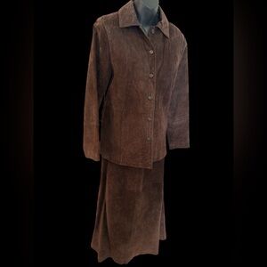 vintage Harve Benard Elegant Brown suede Skirt Set large 12 shirt jacket  skirt